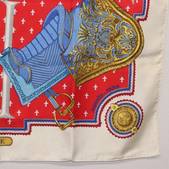 HERMES Carre 90 Scarf ""SELLES A HOUSSE"" Silk Red Auth am9081 - Picture 11 of 14